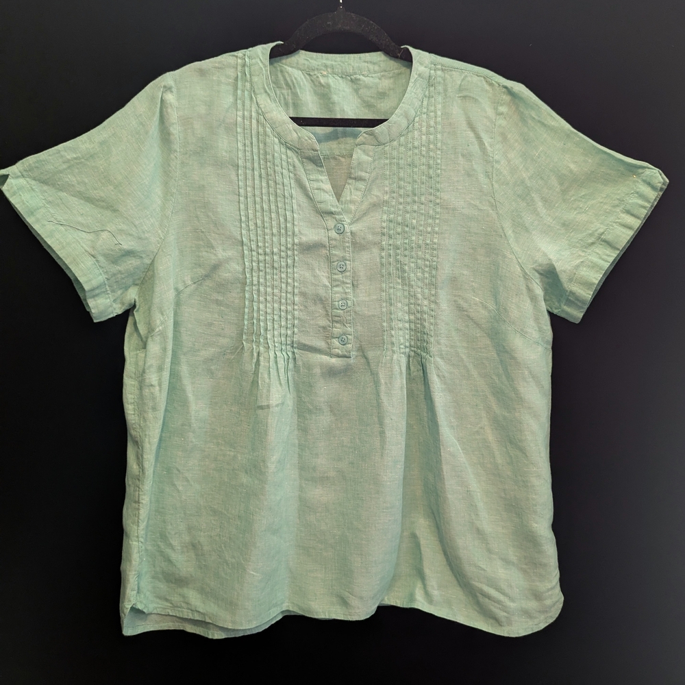Coldwater Creek Mint Linen Top Coastal Vibes XL